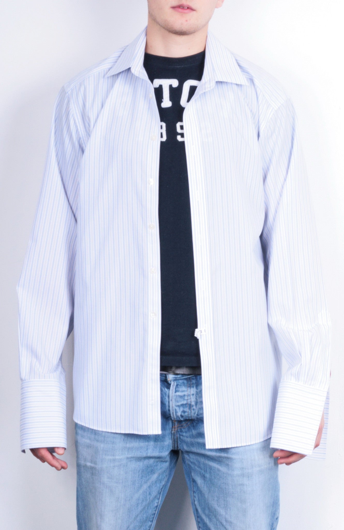 Charles Tyrwhitt Mens 17/43 XL Formal Shirt Striped Blue Jermyn Street London - RetrospectClothes