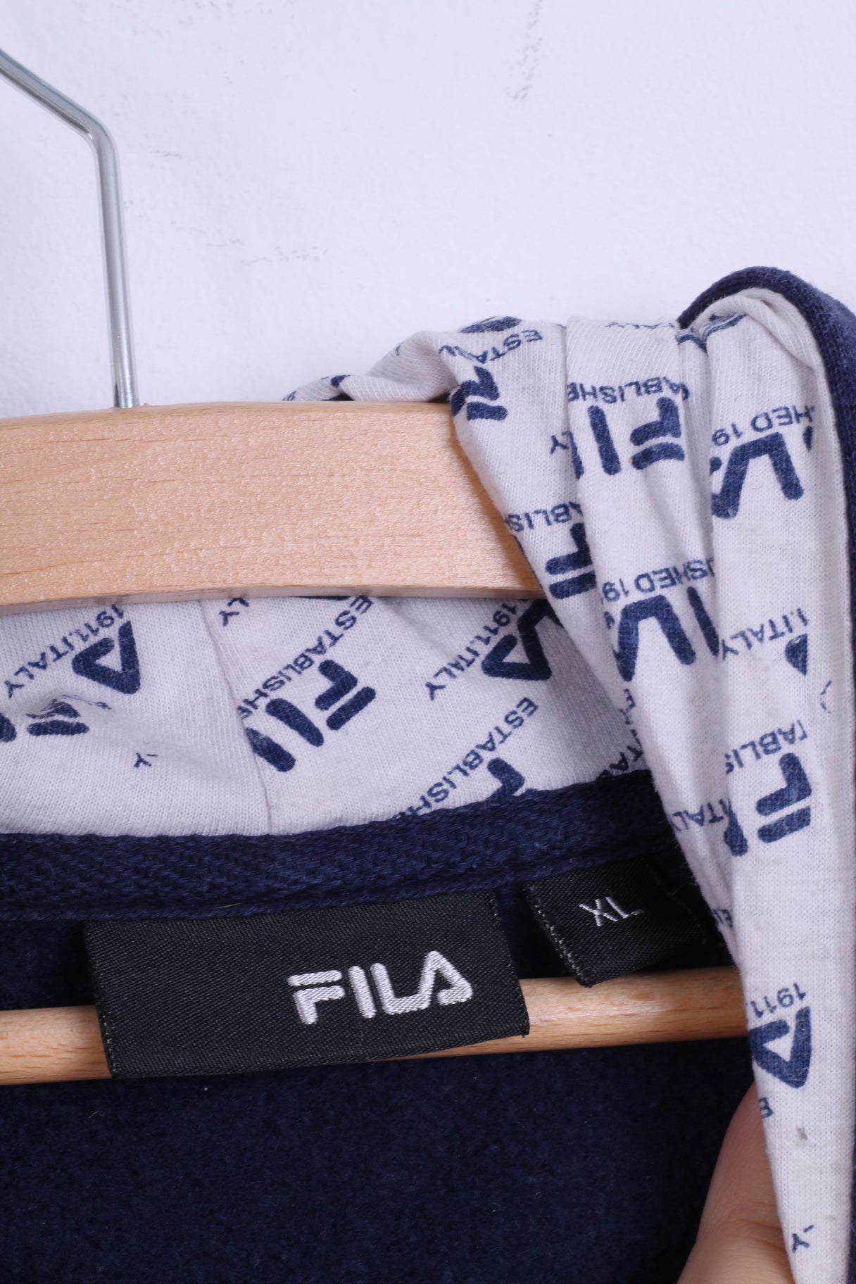 FILA Italy Pull à capuche XL pour homme en coton bleu marine