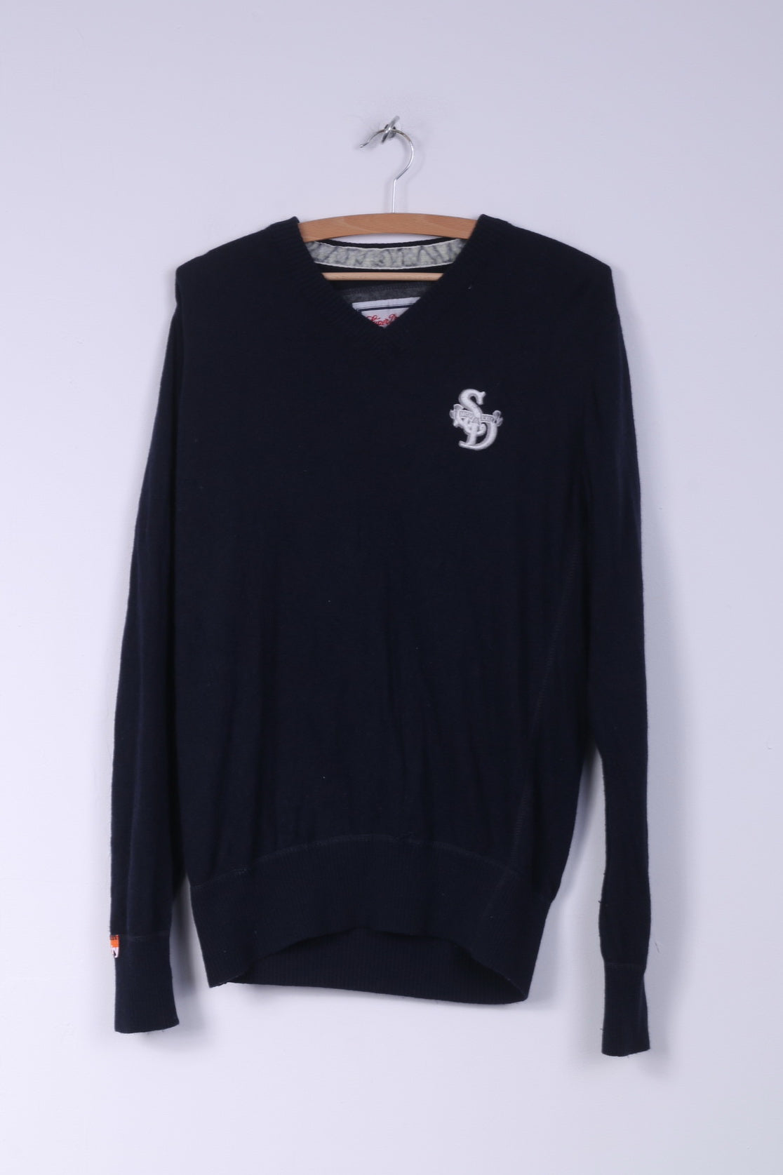 Superdry Mens L Jumper Sweater V Neck Navy AW2010