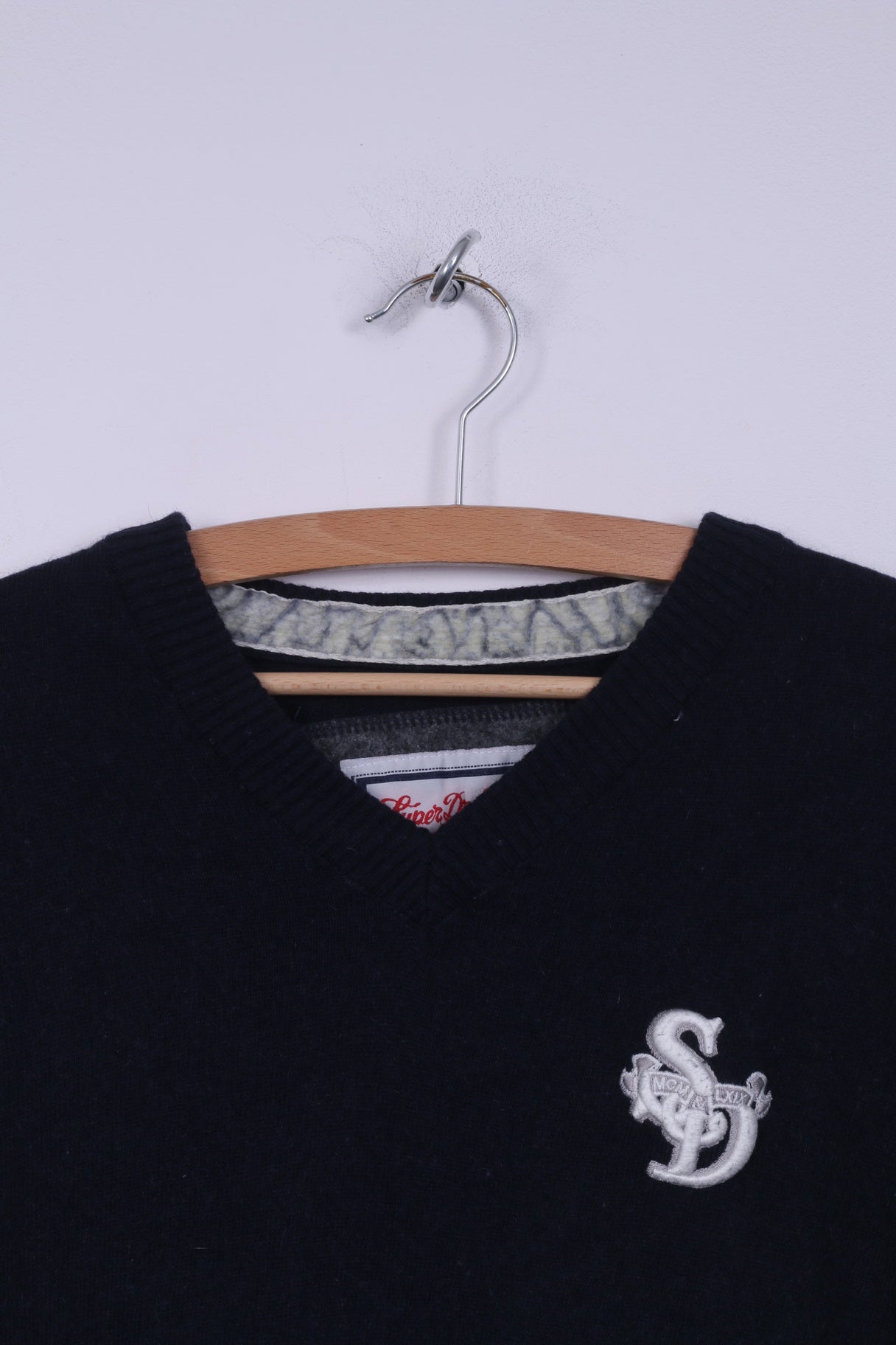 Superdry Mens L Jumper Sweater V Neck Navy AW2010
