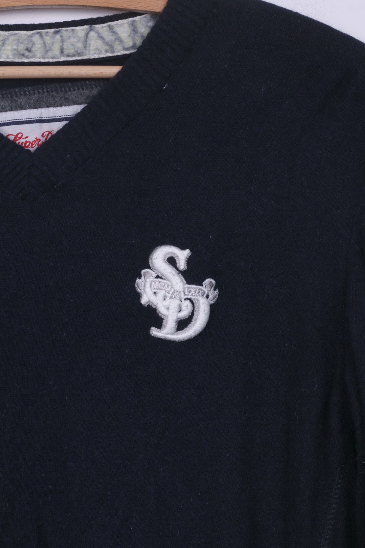 Superdry Mens L Jumper Sweater V Neck Navy AW2010