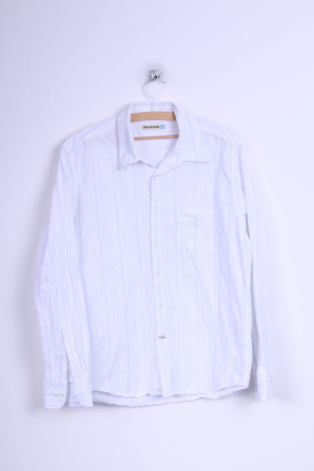 Duck And Cover Camicia casual da uomo XL (M) Manica lunga in cotone a righe bianche blu
