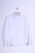Duck And Cover Camicia casual da uomo XL (M) Manica lunga in cotone a righe bianche blu
