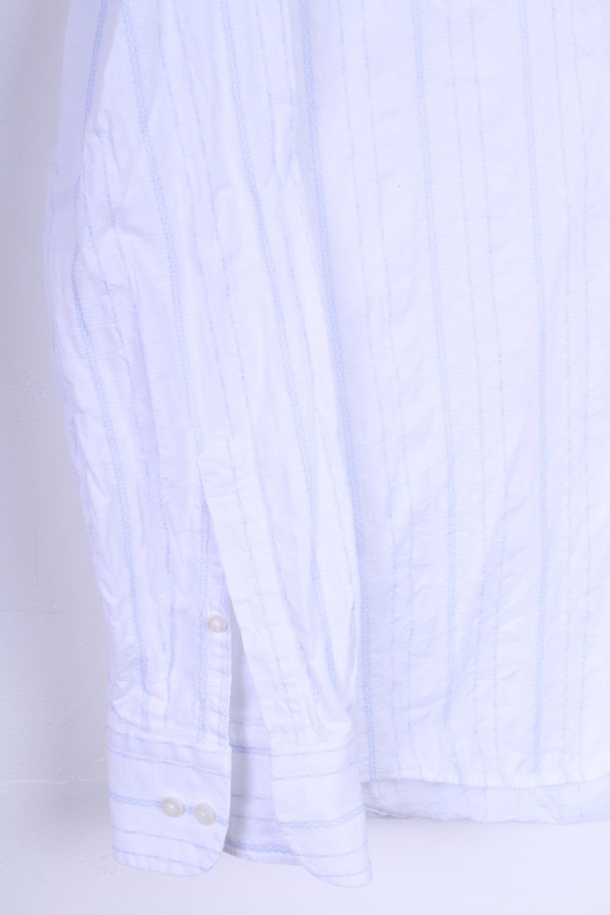 Duck And Cover Camicia casual da uomo XL (M) Manica lunga in cotone a righe bianche blu
