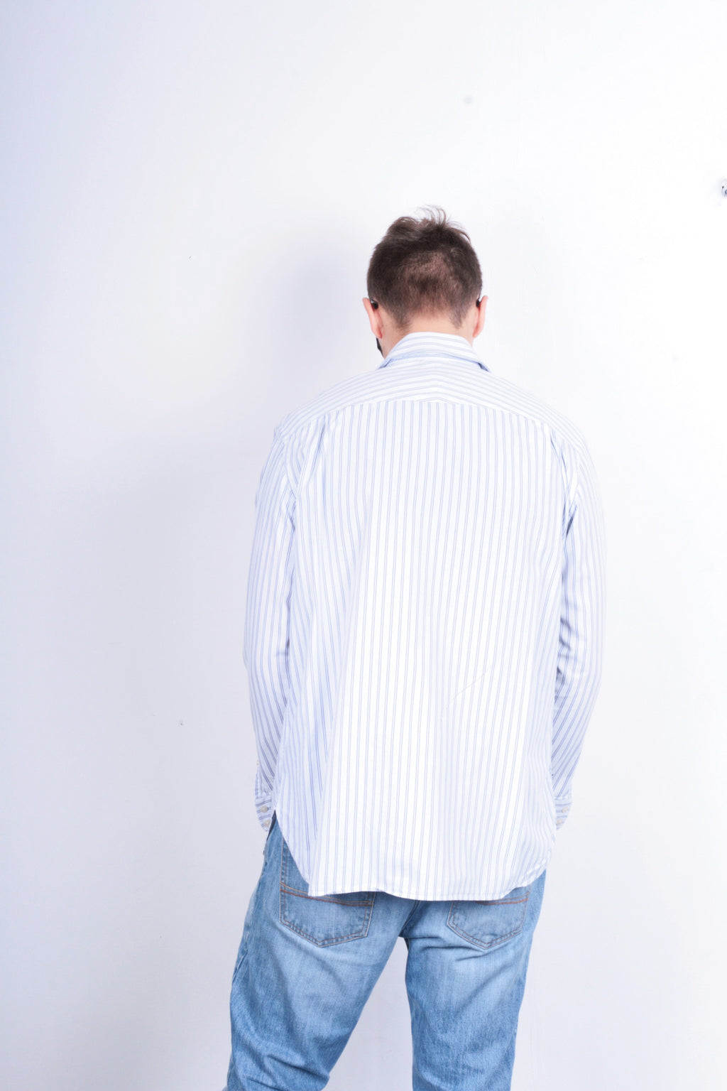 Jaeger London Mens 16.5 L XL Casual Shirt Striped White Cotton - RetrospectClothes