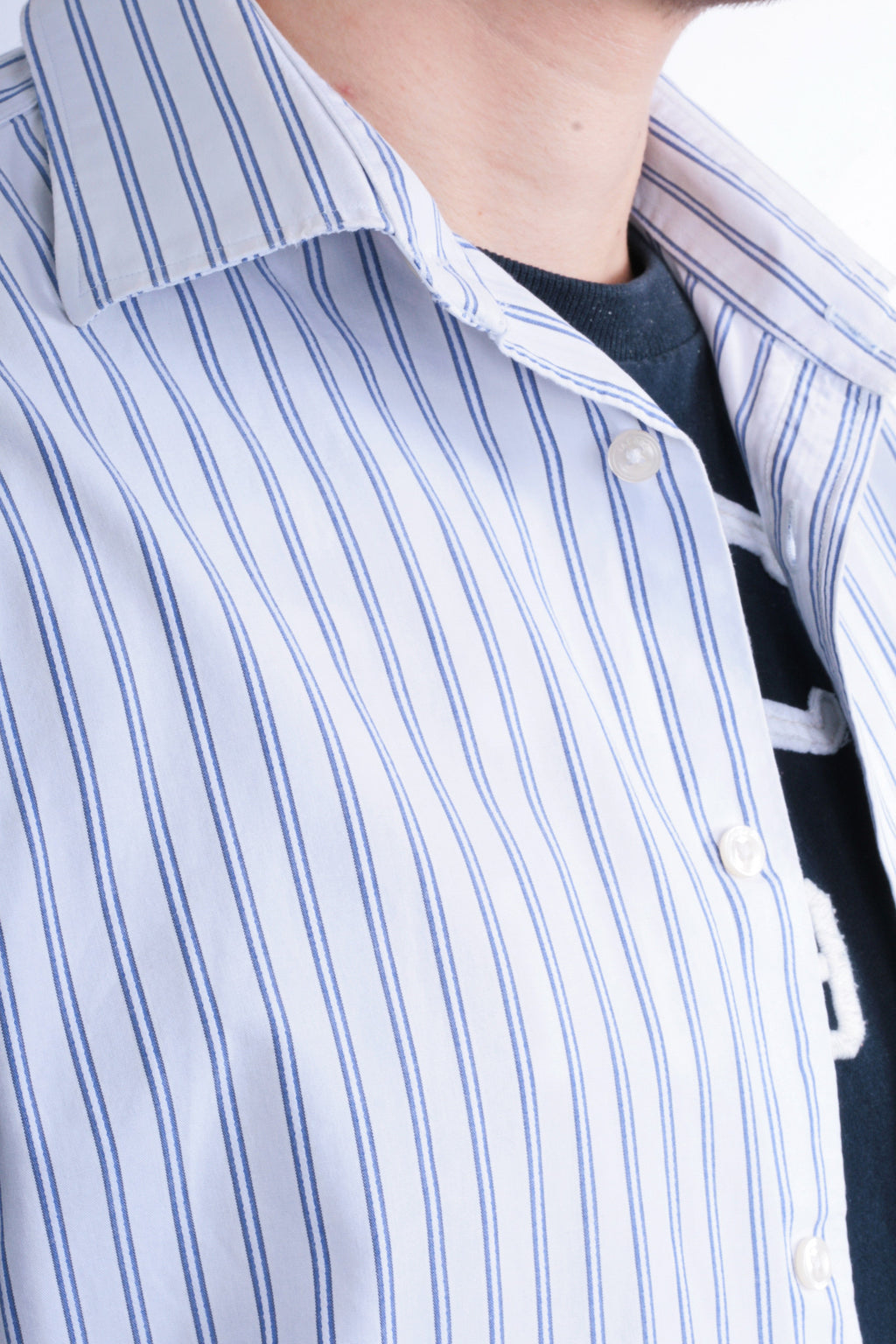 Jaeger London Mens 16.5 L XL Casual Shirt Striped White Cotton - RetrospectClothes