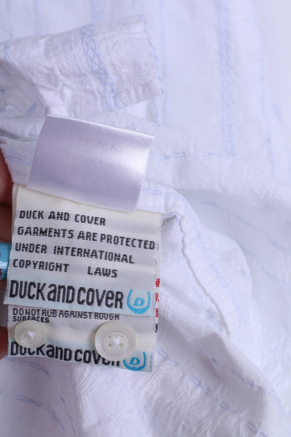 Duck And Cover Camicia casual da uomo XL (M) Manica lunga in cotone a righe bianche blu