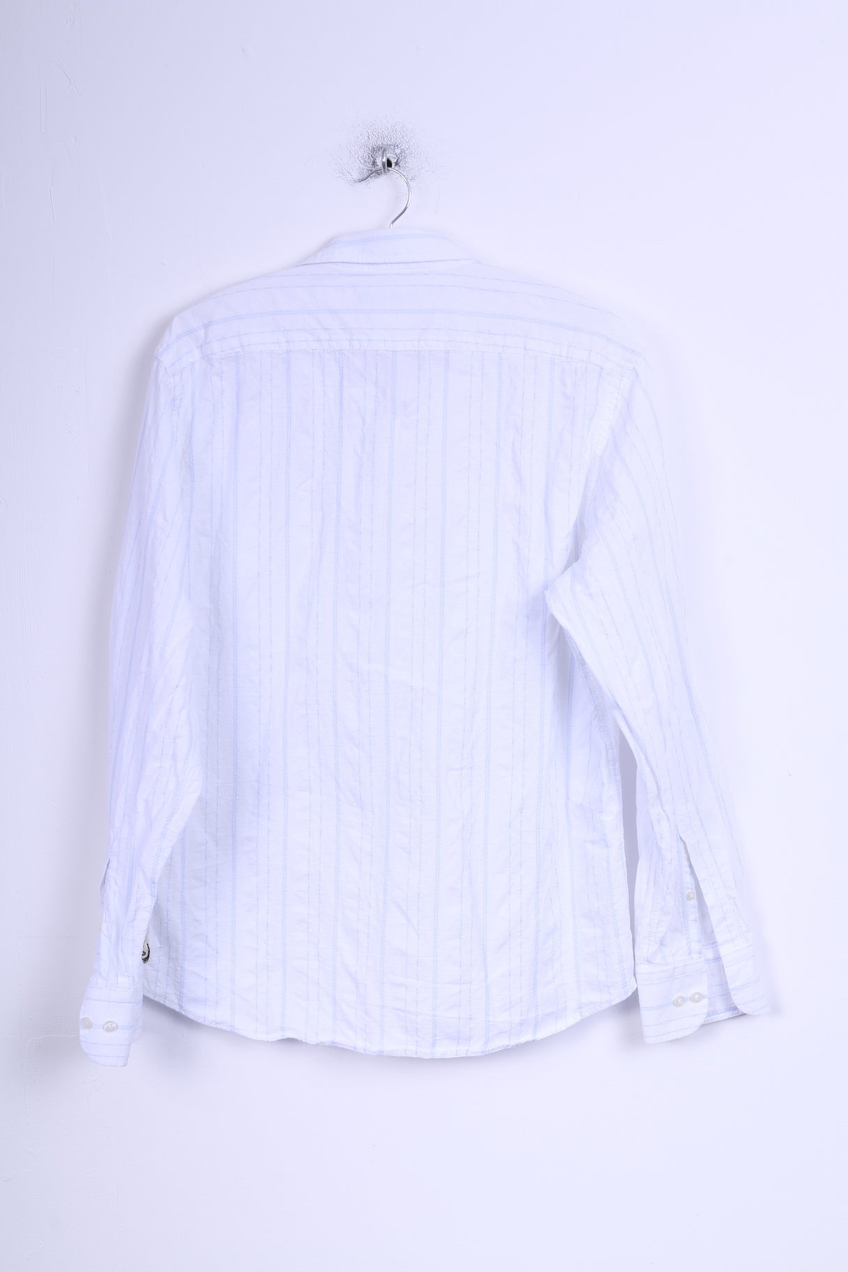 Duck And Cover Chemise décontractée pour homme XL (M) en coton rayé blanc et bleu à manches longues