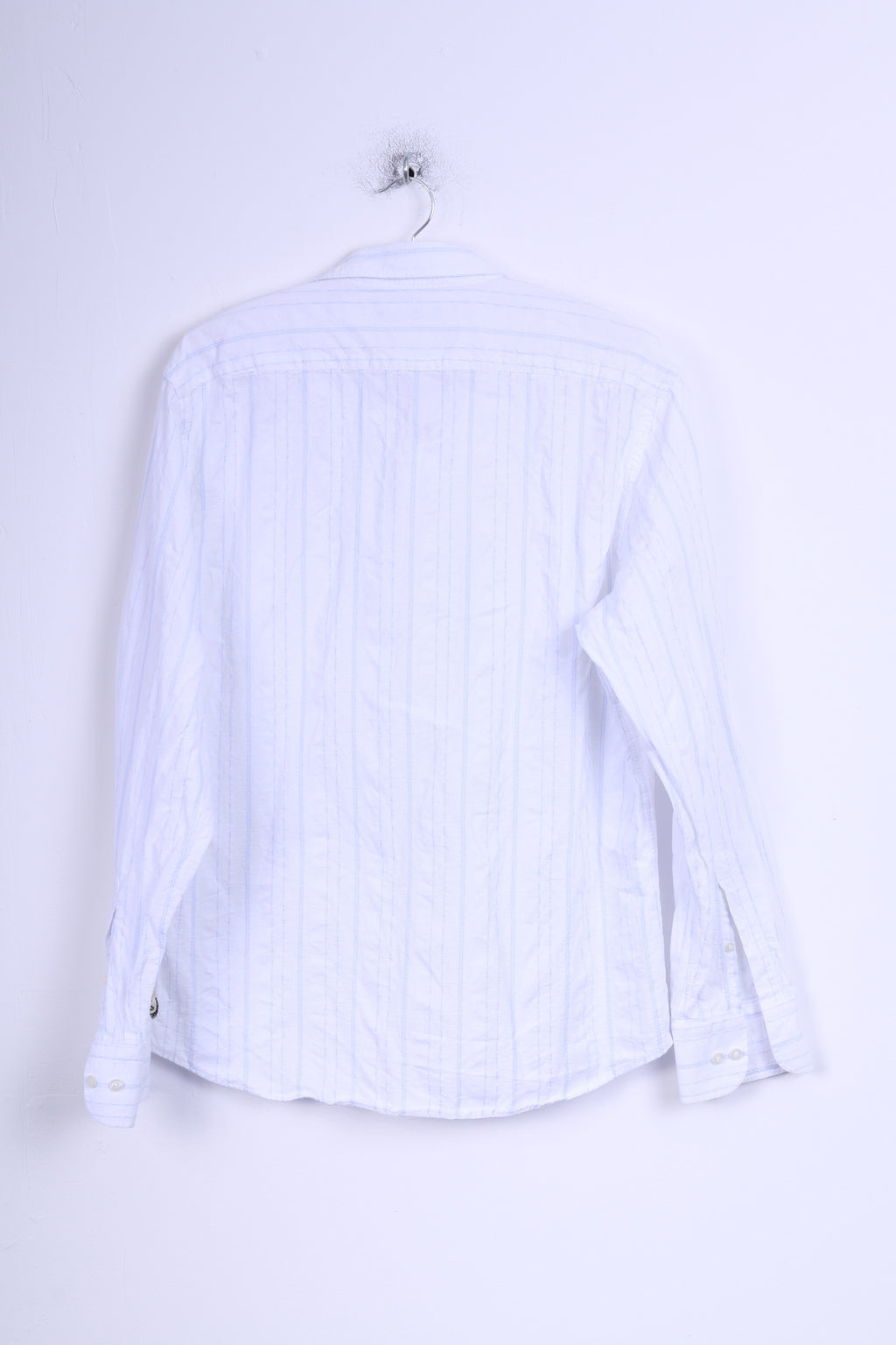 Duck And Cover Camicia casual da uomo XL (M) Manica lunga in cotone a righe bianche blu