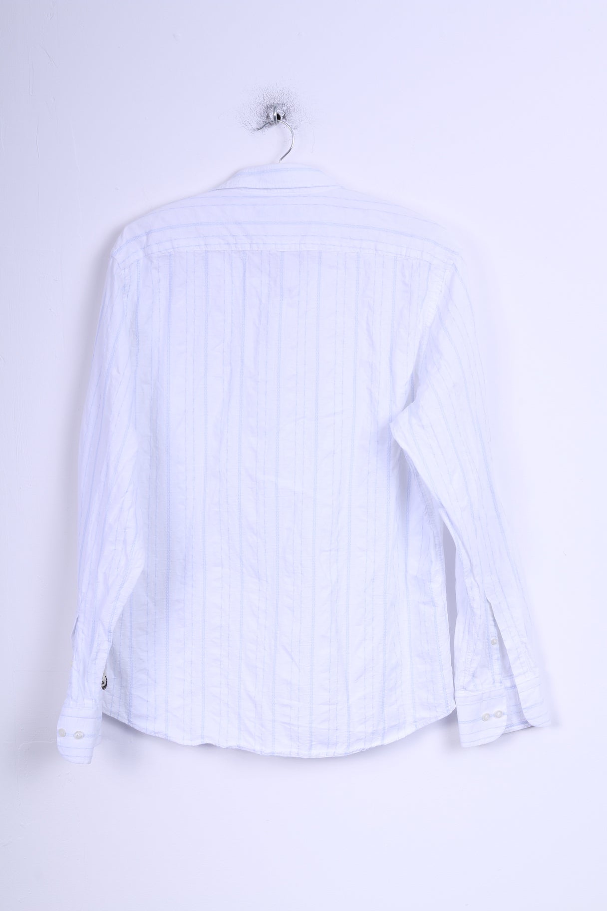 Duck And Cover Camicia casual da uomo XL (M) Manica lunga in cotone a righe bianche blu