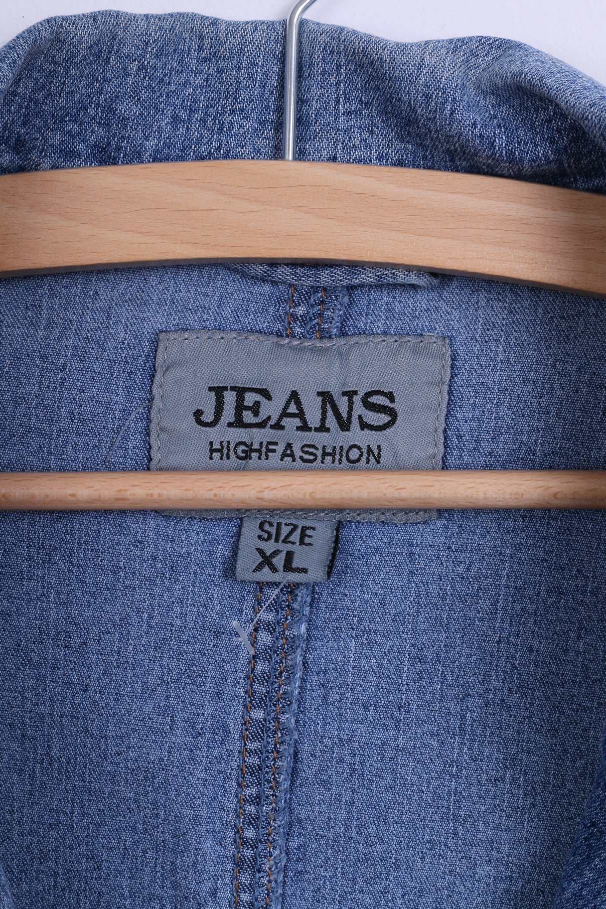 Giacca XL da donna di alta moda in jeans Giacca elasticizzata monopetto in denim blu