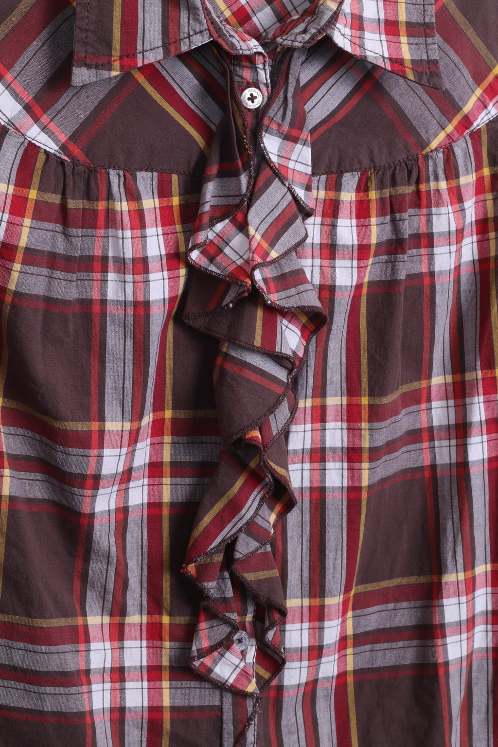 New Zealand Auckland Womens 3 L Casual Shirt Check Cotton Ruffle - RetrospectClothes