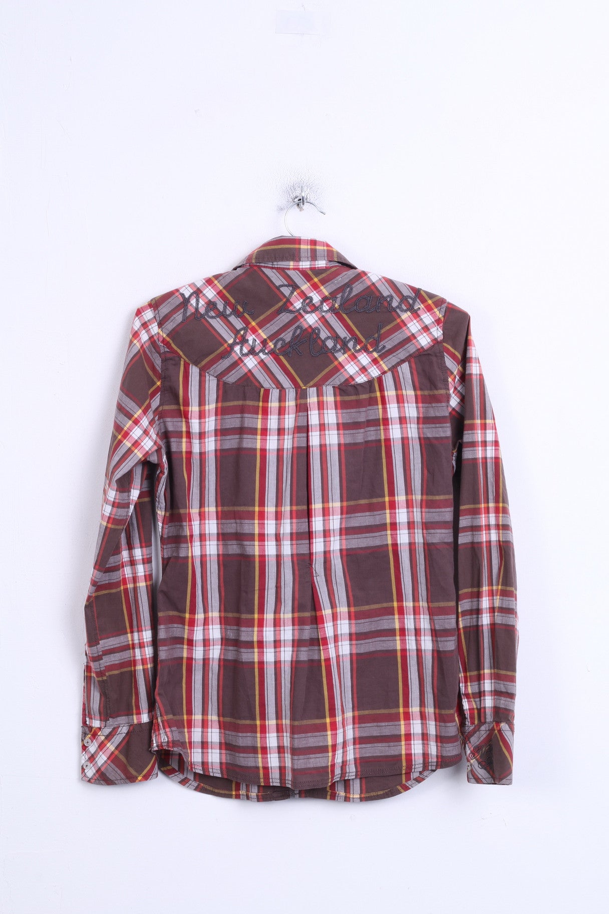 New Zealand Auckland Womens 3 L Casual Shirt Check Cotton Ruffle - RetrospectClothes