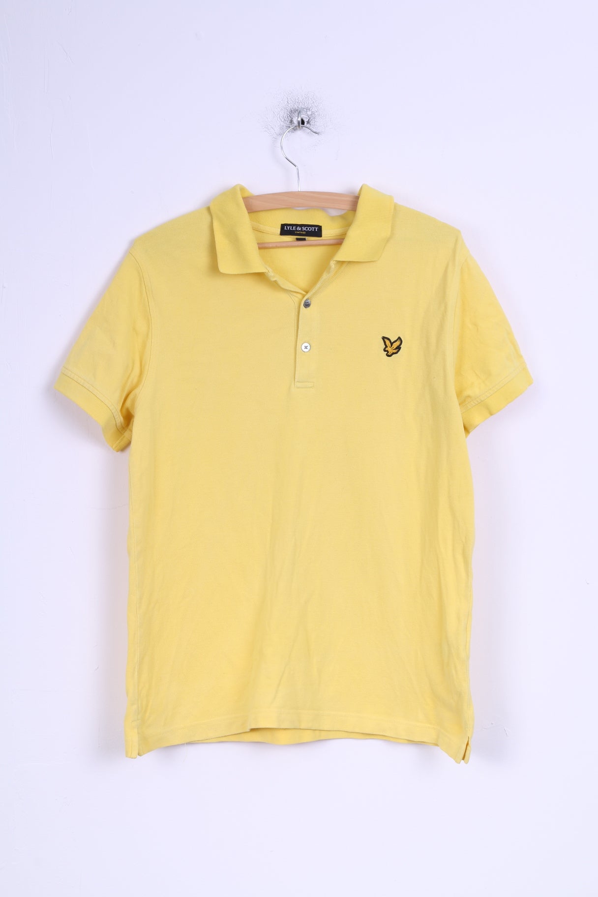Lyle & Scott Vintage Mens L (S) Polo Shirt Yellow Cotton Slim Fit Detailed Buttons