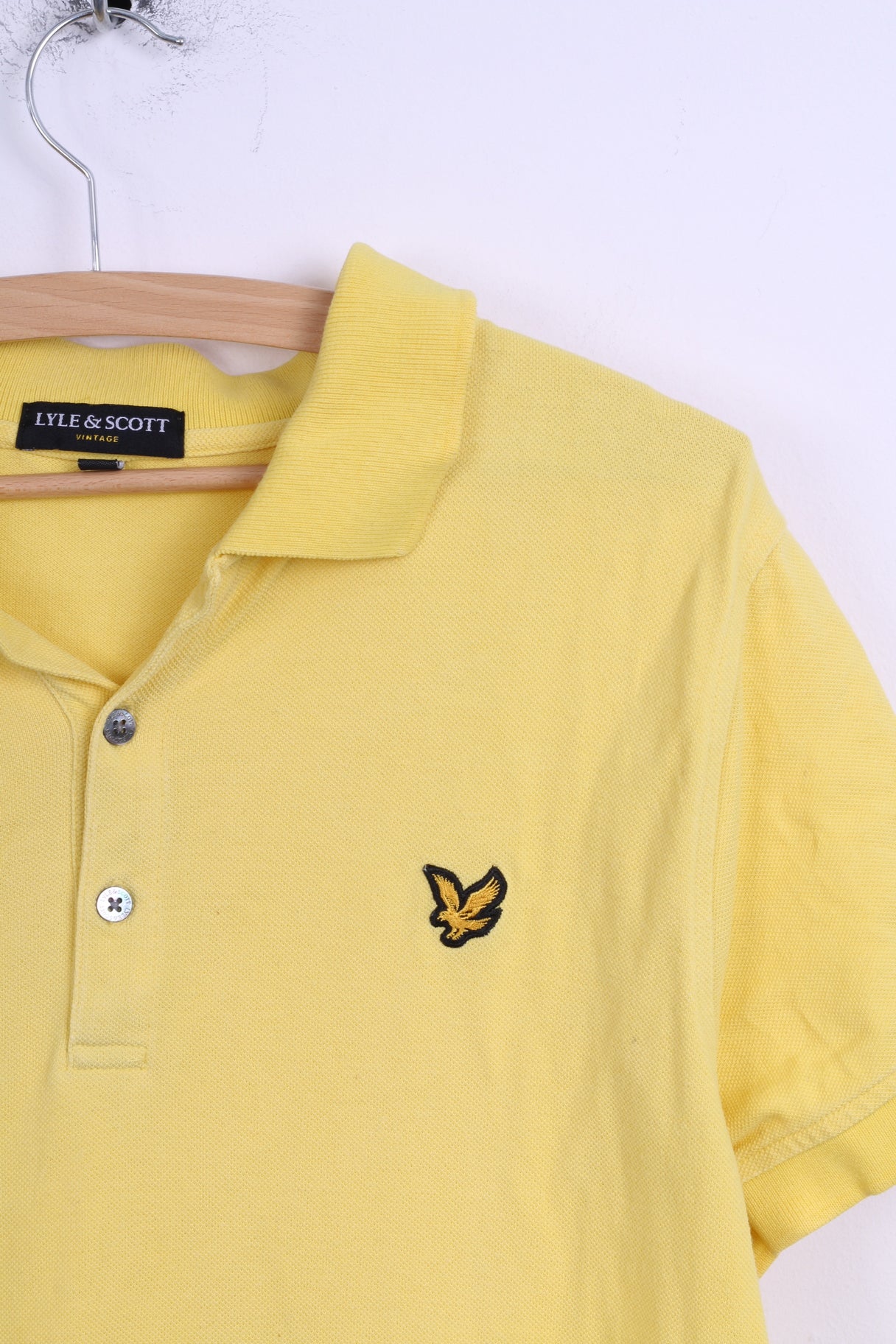 Lyle & Scott Vintage Mens L (S) Polo Shirt Yellow Cotton Slim Fit Detailed Buttons