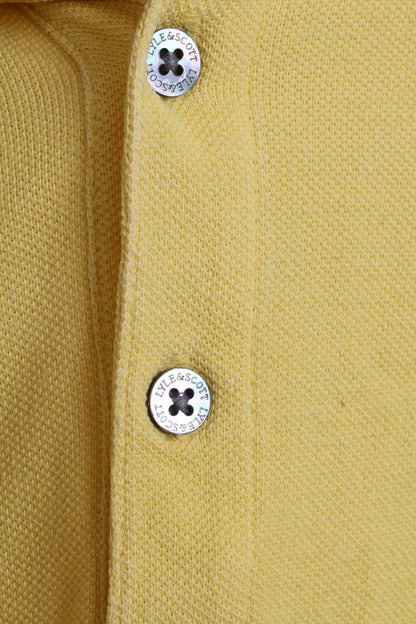Lyle & Scott Vintage Mens L (S) Polo Shirt Yellow Cotton Slim Fit Detailed Buttons