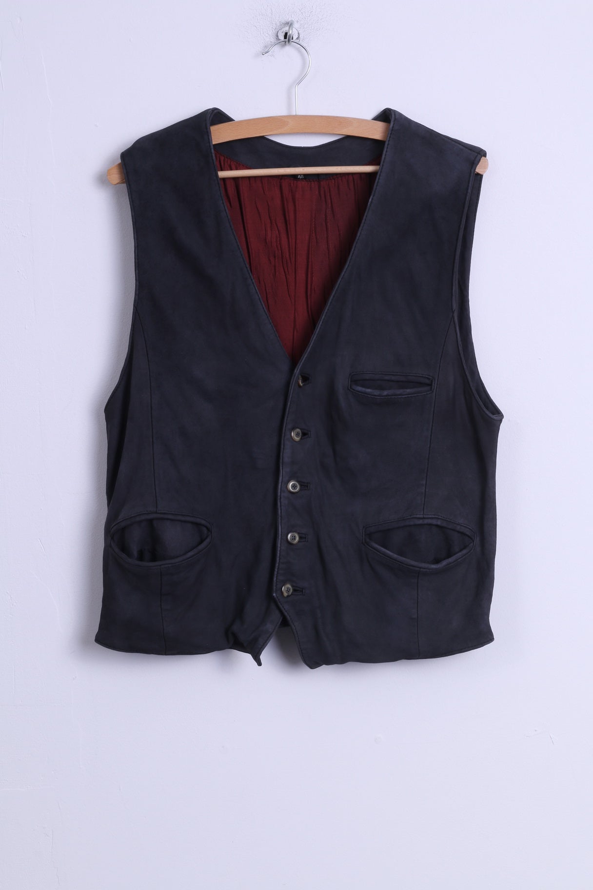 Tisze Ledermoden Gilet boutonné en cuir gris pour homme 48 S