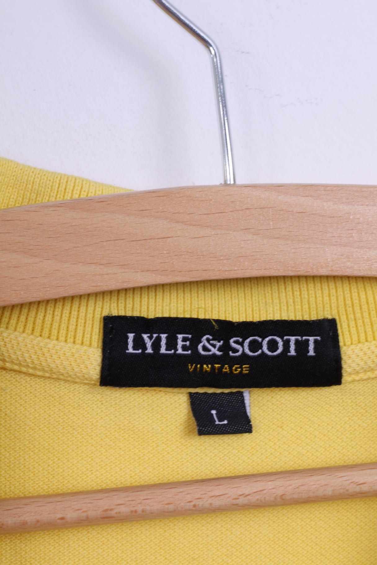 Lyle & Scott Vintage Mens L (S) Polo Shirt Yellow Cotton Slim Fit Detailed Buttons