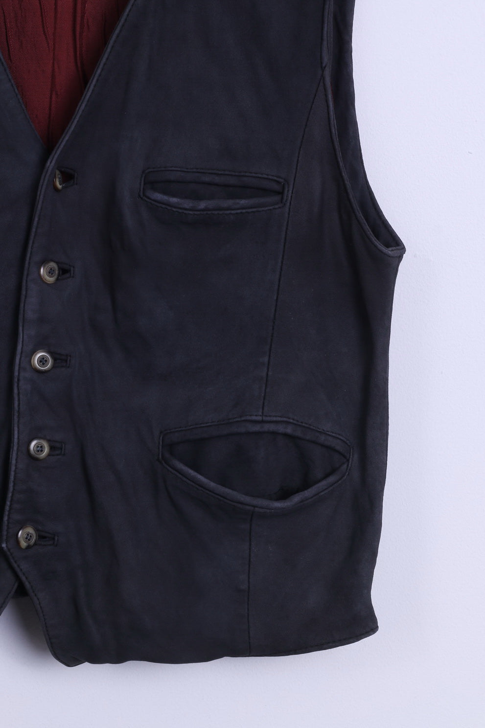 Tisze Ledermoden Gilet boutonné en cuir gris pour homme 48 S