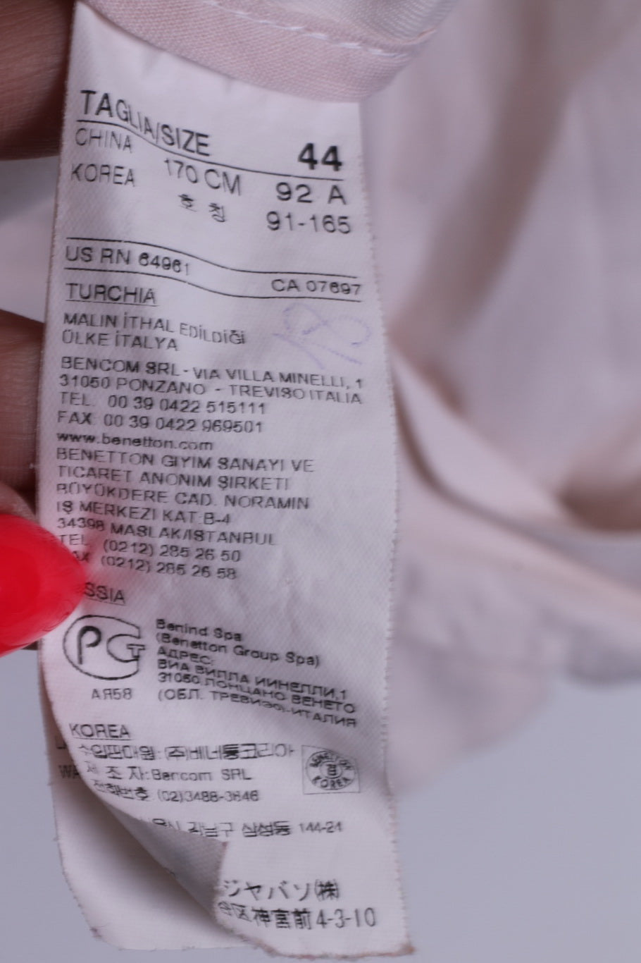 Giacca United Colors Of Benetton Donna 44 XL Doppio Petto Cotone Rosa Chiaro