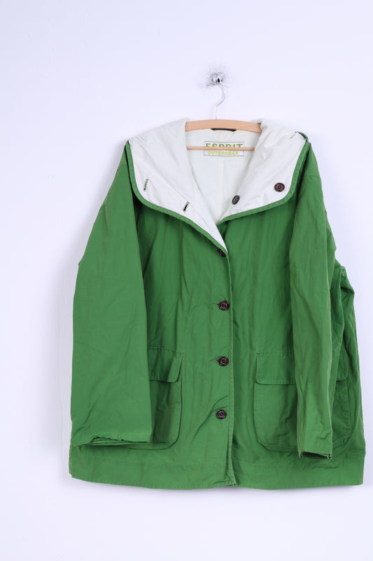 Giacca Esprit da donna XL verde con cappuccio in nylon sportivo top coat bottoni dettagliati