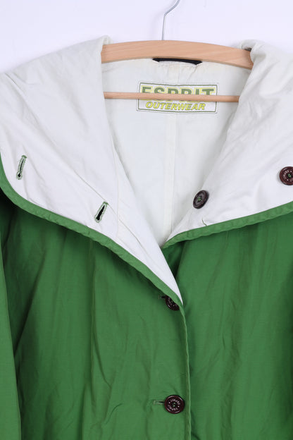 Esprit Womens XL Jacket Green Hooded Nylon Sportswear Top Coat Detailed Buttons