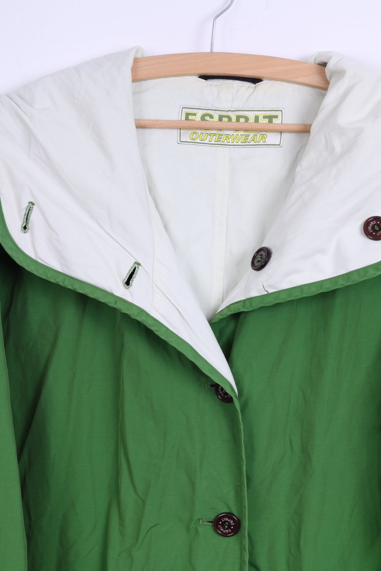 Esprit Womens XL Jacket Green Hooded Nylon Sportswear Top Coat Detailed Buttons