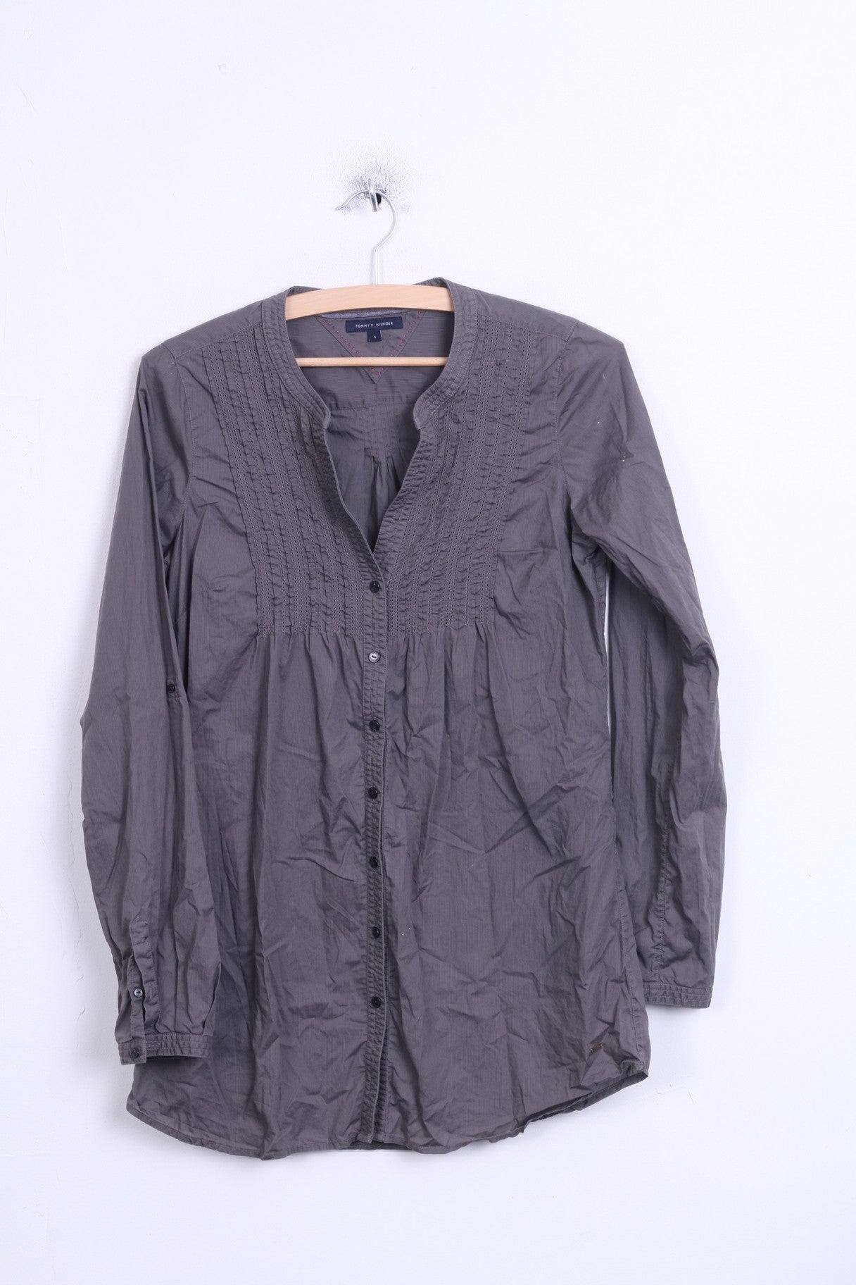 Tommy Hilfiger Womens 4 M Casual Shirt Grey V Neck Blouse - RetrospectClothes