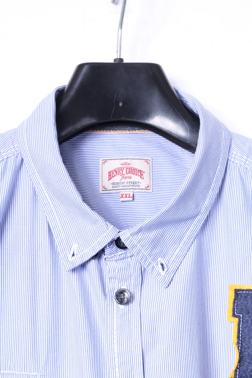Henry Choice Jeans Mens XXL Casual Shirt Blue Striped Embroidered Long Sleeve