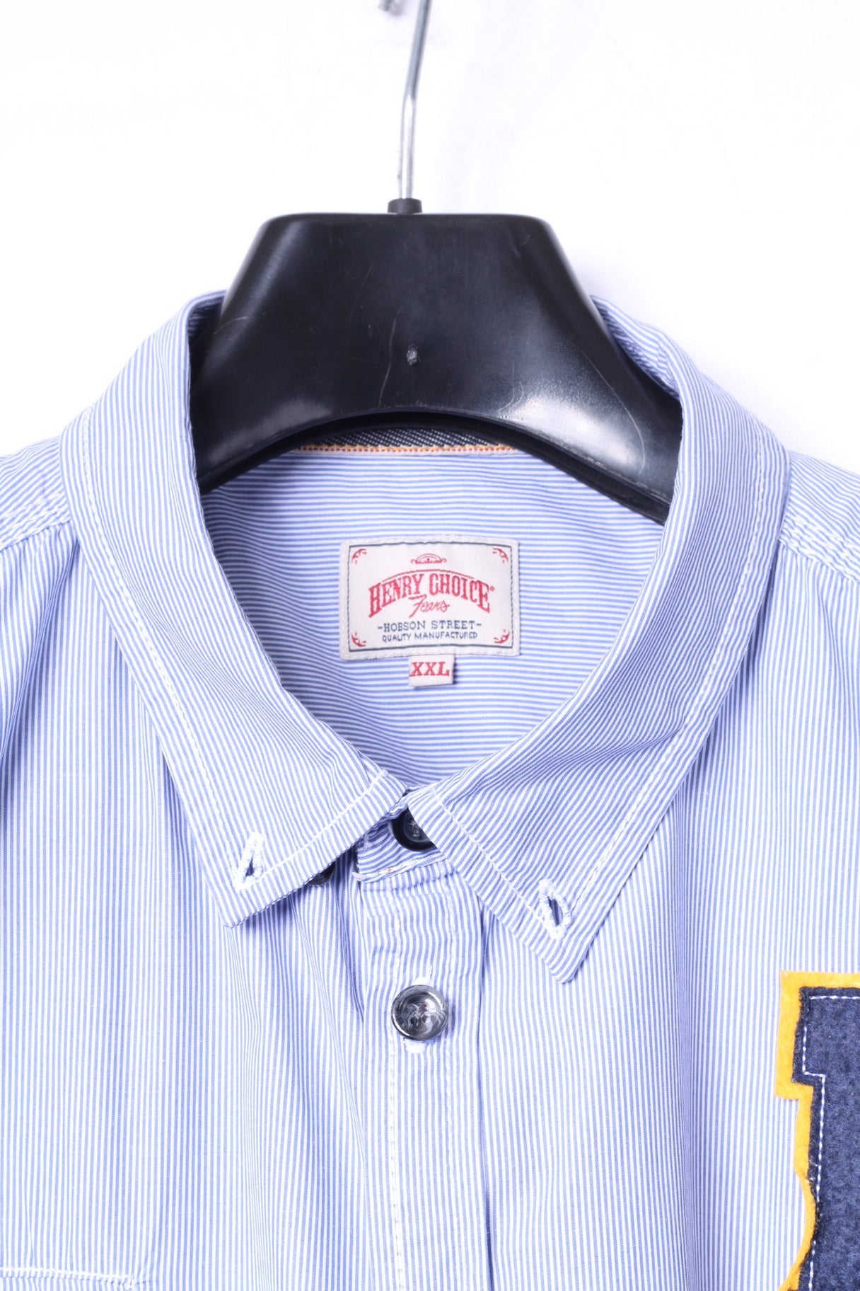Henry Choice Jeans Mens XXL Casual Shirt Blue Striped Embroidered Long Sleeve