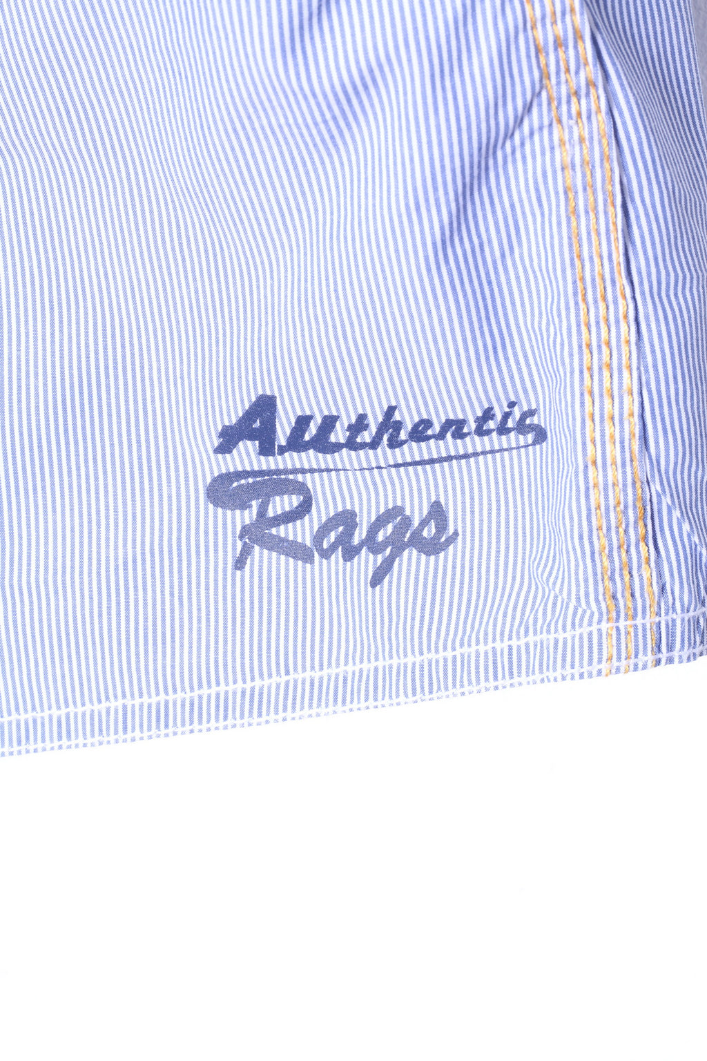 Henry Choice Jeans Mens XXL Casual Shirt Blue Striped Embroidered Long Sleeve