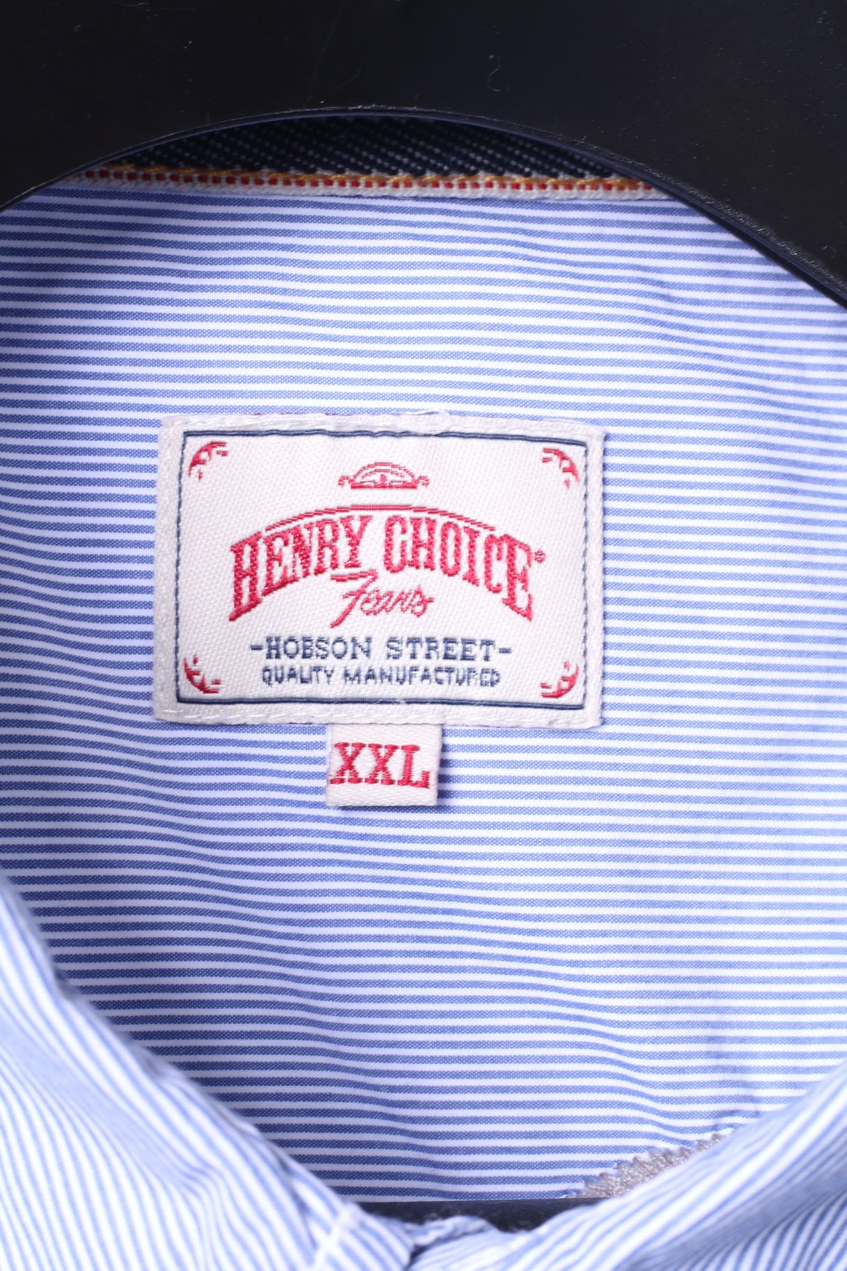 Henry Choice Jeans Mens XXL Casual Shirt Blue Striped Embroidered Long Sleeve