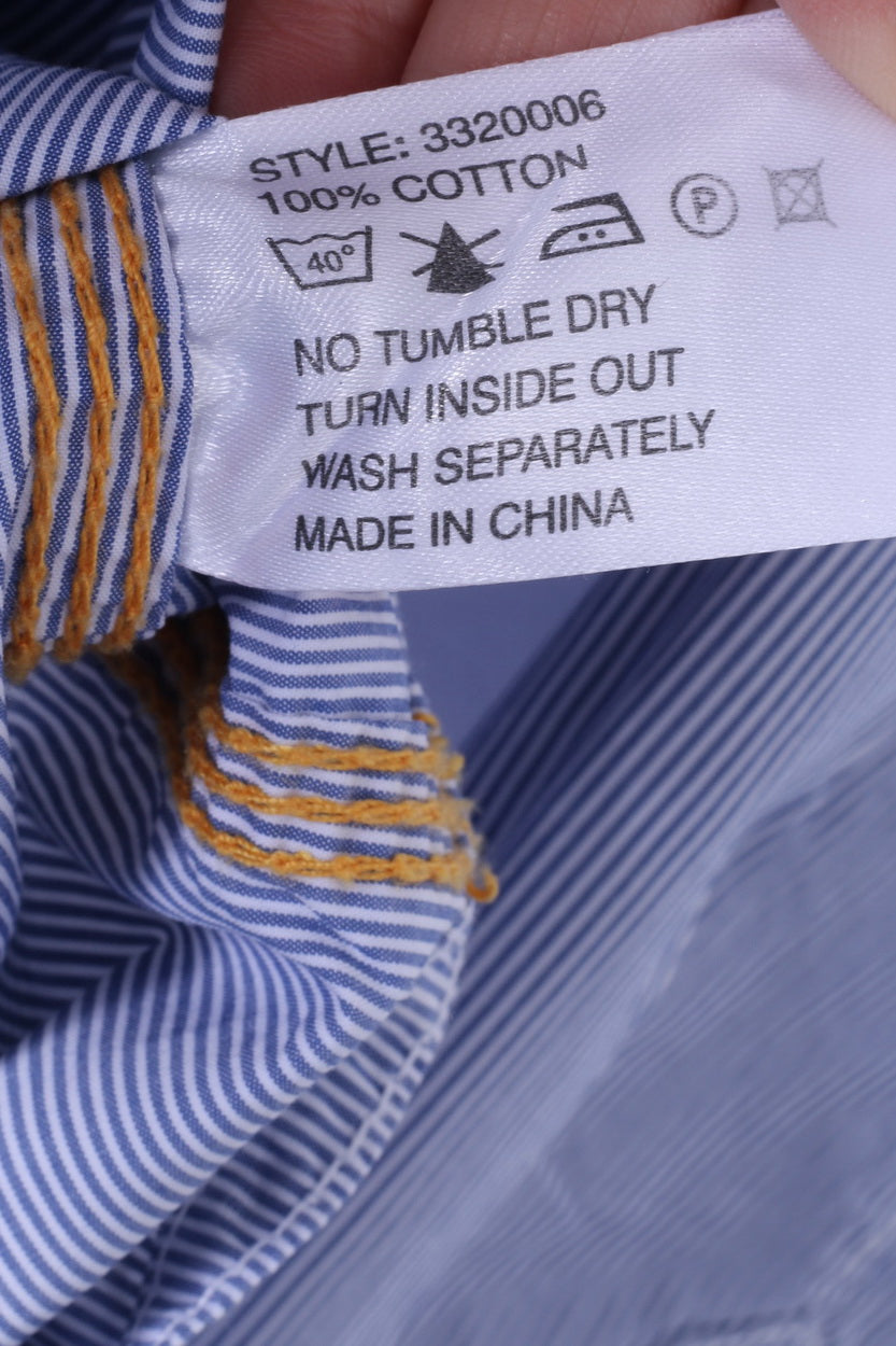 Henry Choice Jeans Mens XXL Casual Shirt Blue Striped Embroidered Long Sleeve