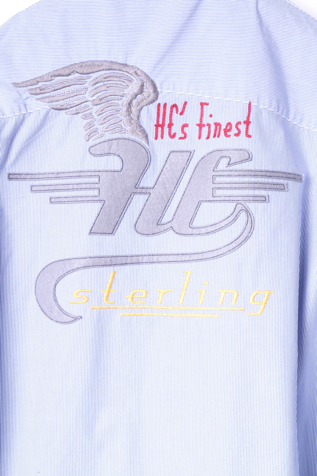 Henry Choice Jeans Mens XXL Casual Shirt Blue Striped Embroidered Long Sleeve