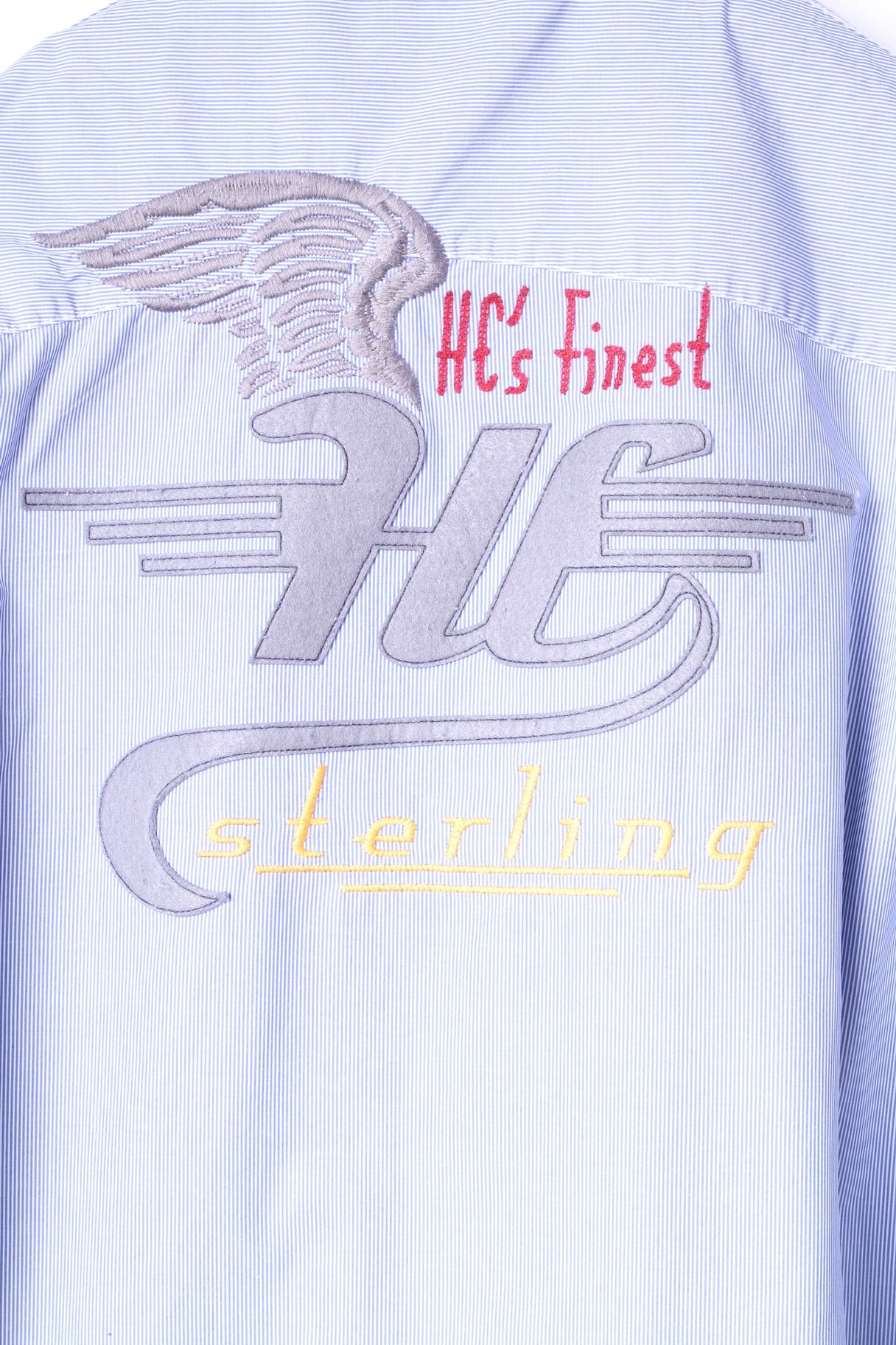 Henry Choice Jeans Mens XXL Casual Shirt Blue Striped Embroidered Long Sleeve