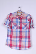 Camicia casual da uomo Hilfiger Denim S rosa a quadri a maniche corte