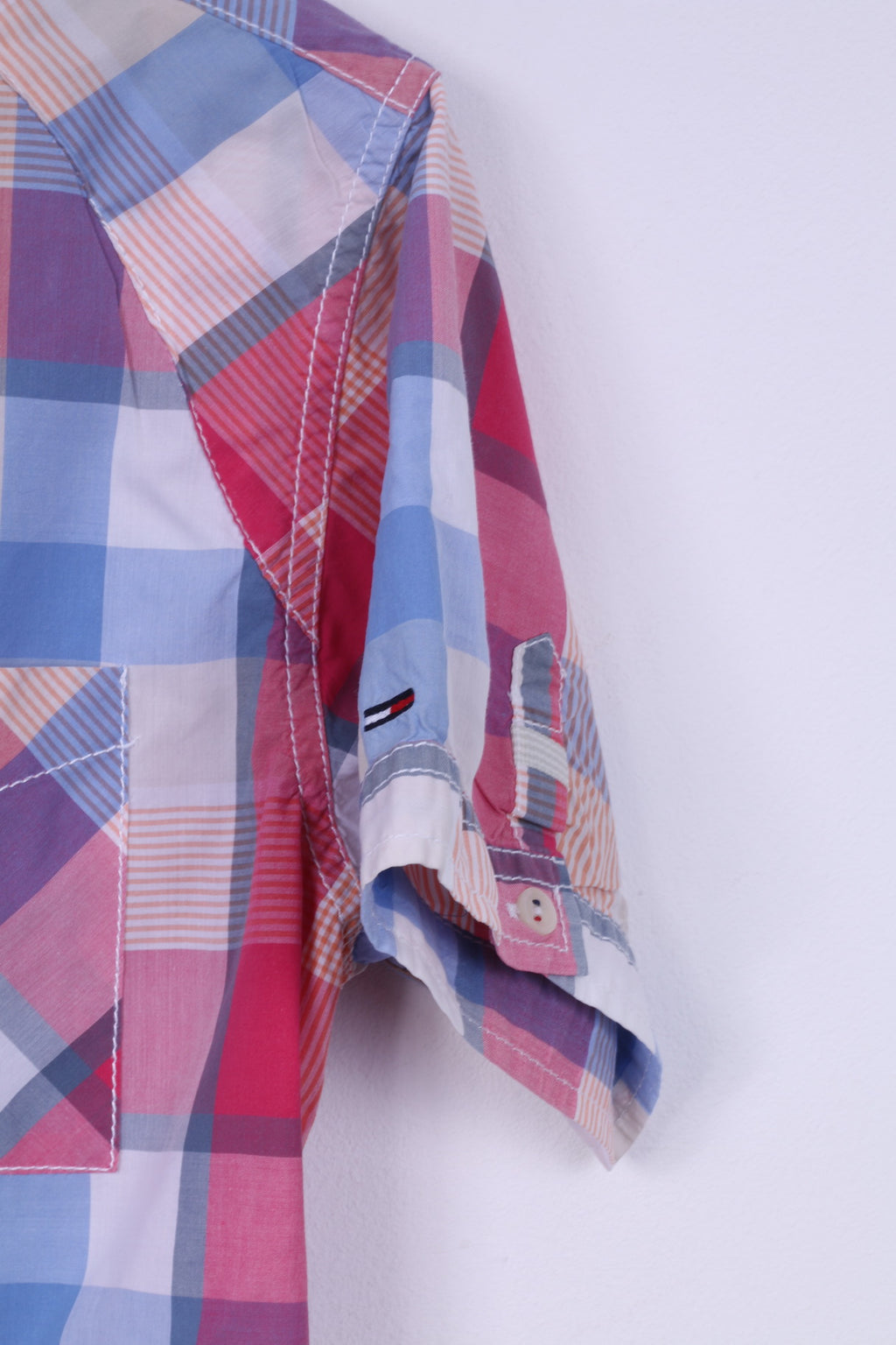 Hilfiger Denim Chemise Casual Homme Rose Manches Courtes Carreaux