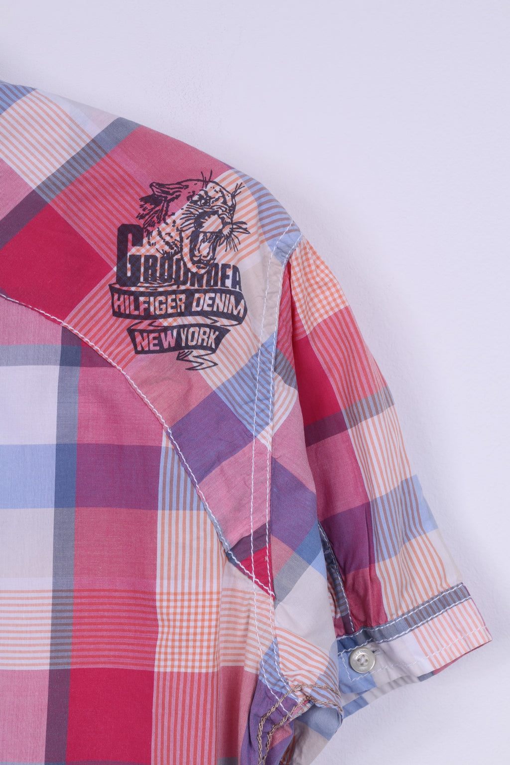 Hilfiger Denim Chemise Casual Homme Rose Manches Courtes Carreaux