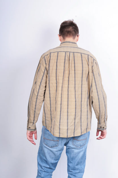 Mexx Mens XL Casual Shirt Check Brown Cotton Buttons Down - RetrospectClothes