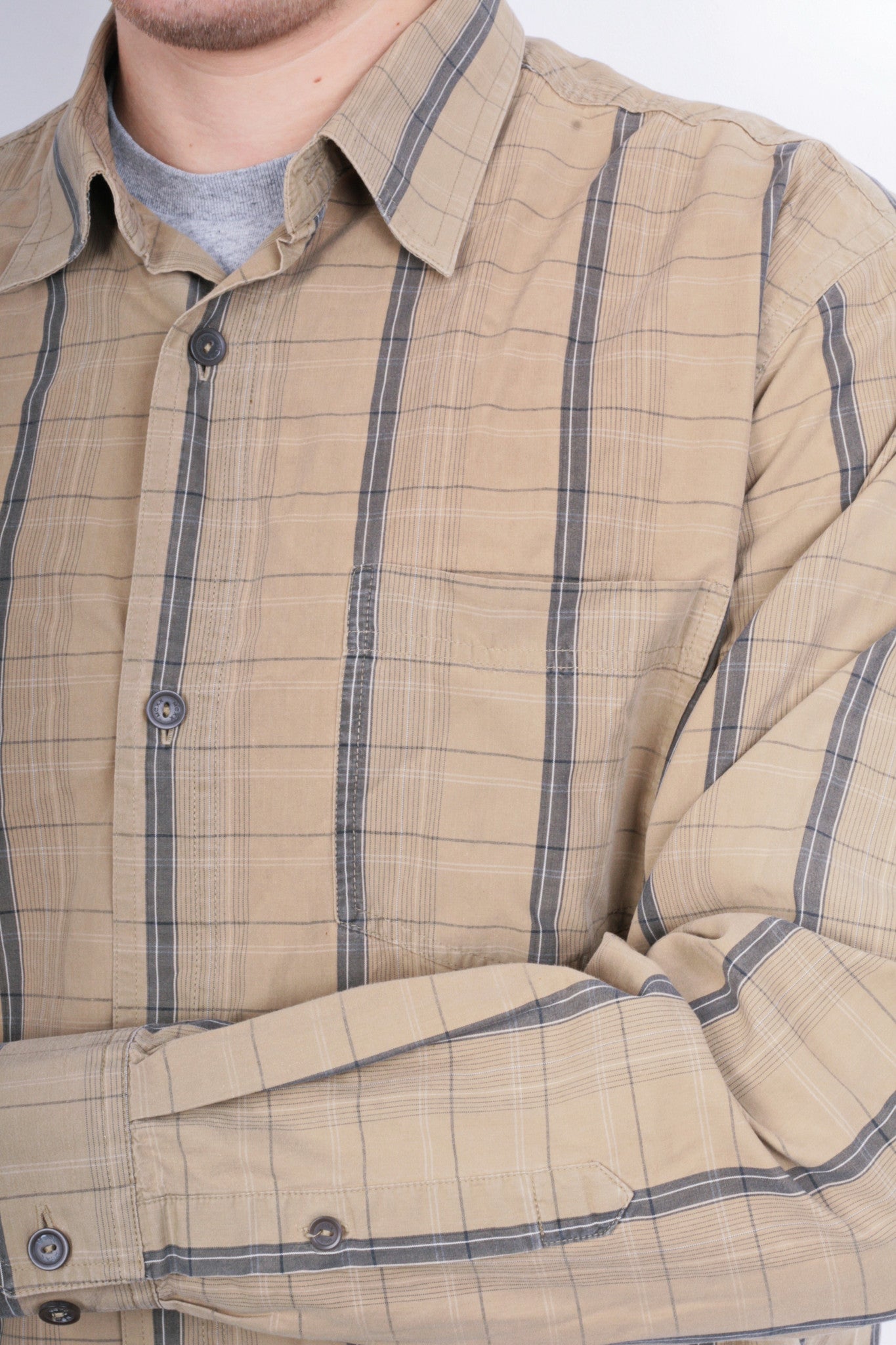 Mexx Mens XL Casual Shirt Check Brown Cotton Buttons Down - RetrospectClothes