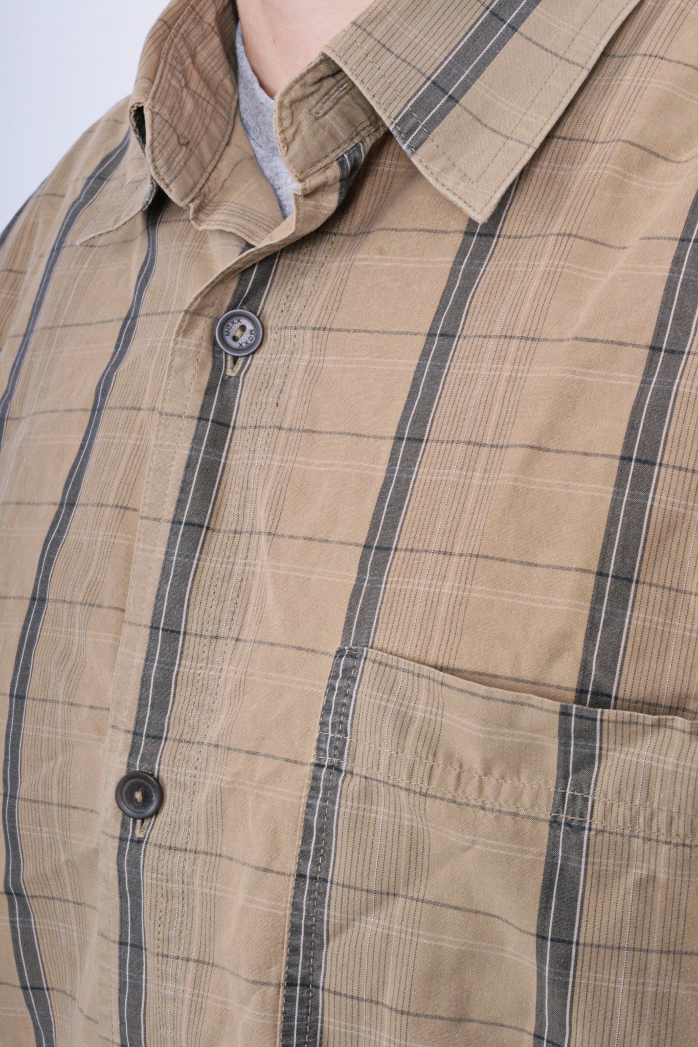 Mexx Mens XL Casual Shirt Check Brown Cotton Buttons Down - RetrospectClothes