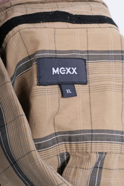 Mexx Mens XL Casual Shirt Check Brown Cotton Buttons Down - RetrospectClothes