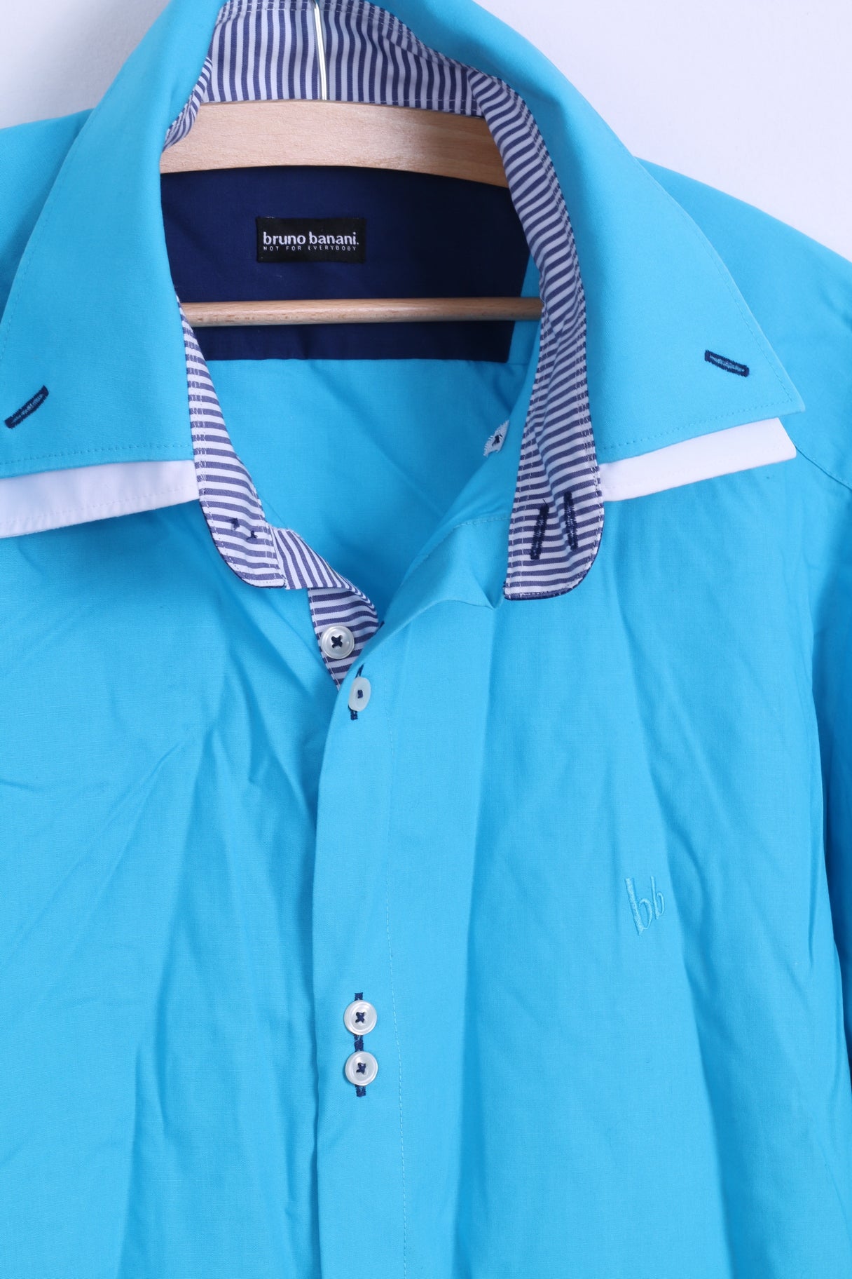 Bruno Banani Mens 43/44 L/XL Casual Long Sleeve Blue Retrospect Shirt – Clothes Cotton