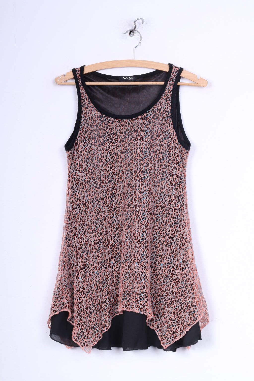 Stella Morgan Womens 8 S Tunic Shirt Mesh Pink/Black Sleeveless Nylon Summer Top Boho