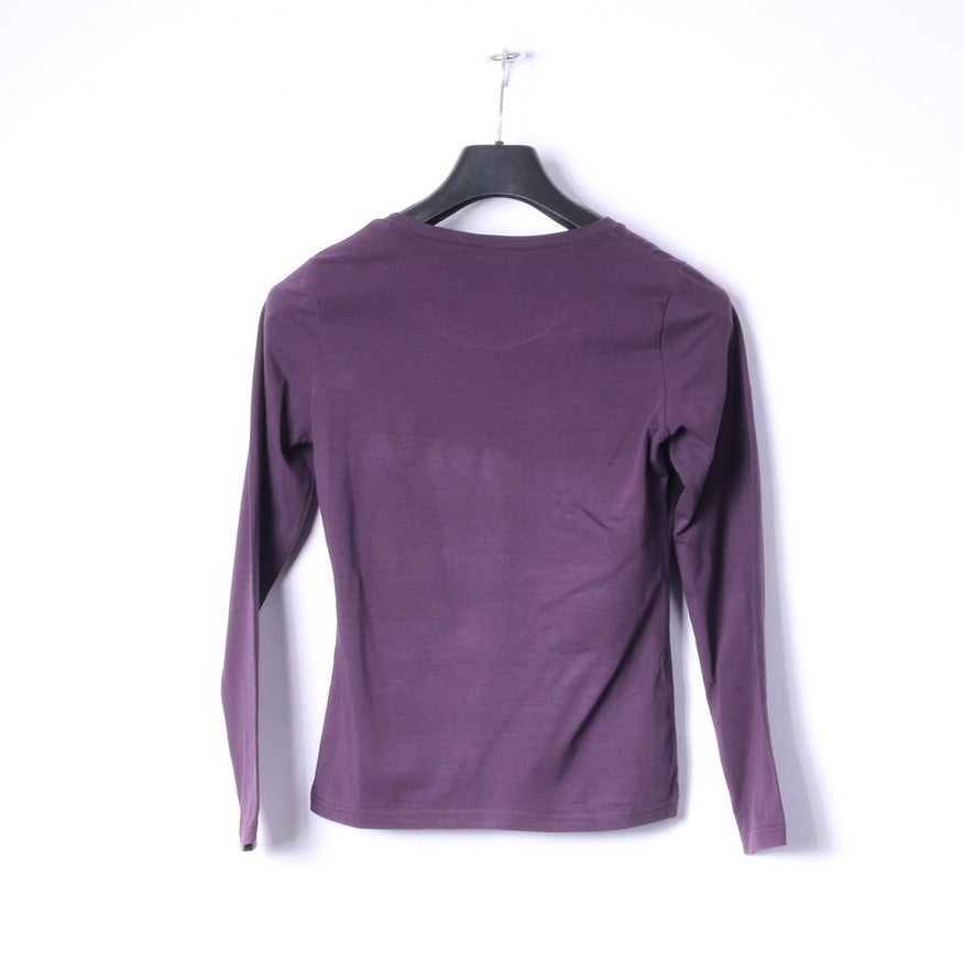 Camicia a maniche lunghe Pirelli da donna, top viola elasticizzato girocollo con logo