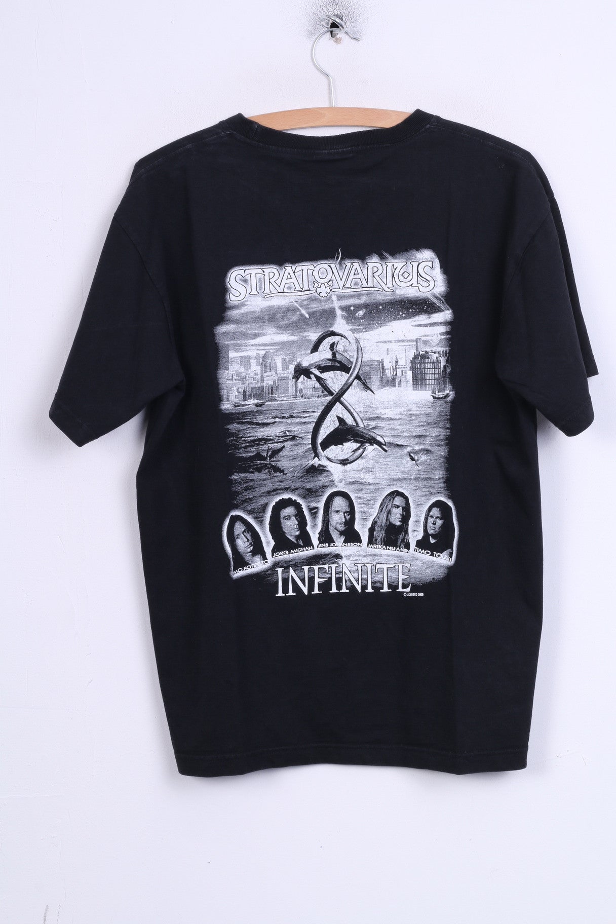 Thunder Mens L T-Shirt Black Cotton Crew Neck Stratovarius Infinite Top