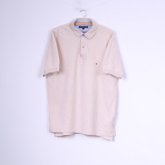 Polo da uomo Tommy Hilfiger L Polo beige con dettagli in cotone superiore