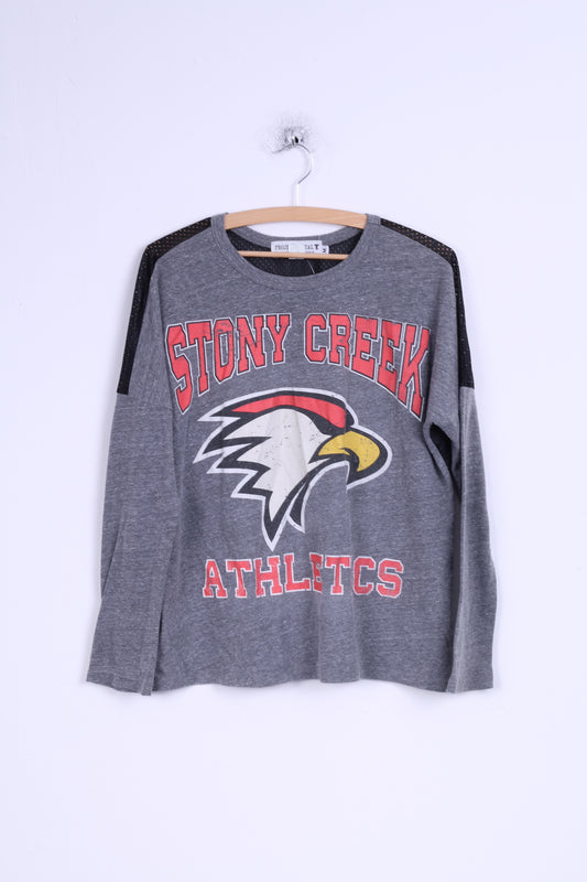 Maglia Project Social da donna M Stony Creek Grapgic Top in rete grigia sul retro