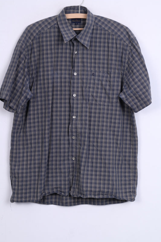 RED GREEN Mens L Casual Shirt Check Cotton Blue Short Sleeve