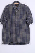 ROSSO VERDE Camicia casual da uomo L a quadri in cotone blu manica corta
